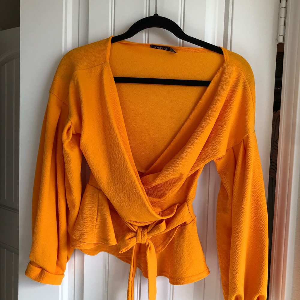 Boohoo orange wrap top